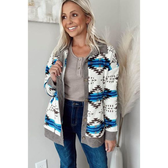 Azura Exchange  White Western Sherpa Corduroy Trim Jacket - Picture 3 of 6